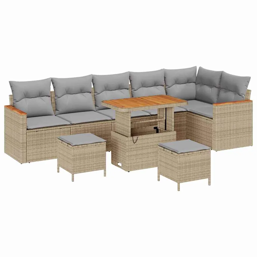 Ensemble de canapé de jardin avec coussin Beige Poly rotin - 2