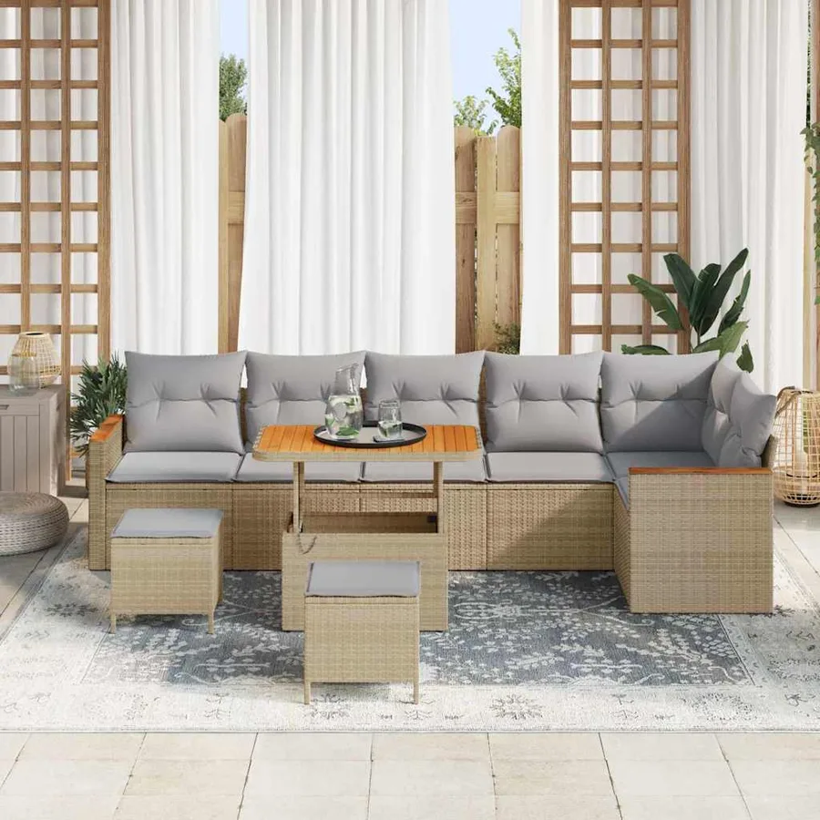 Ensemble de canapé de jardin avec coussin Beige Poly rotin - 3