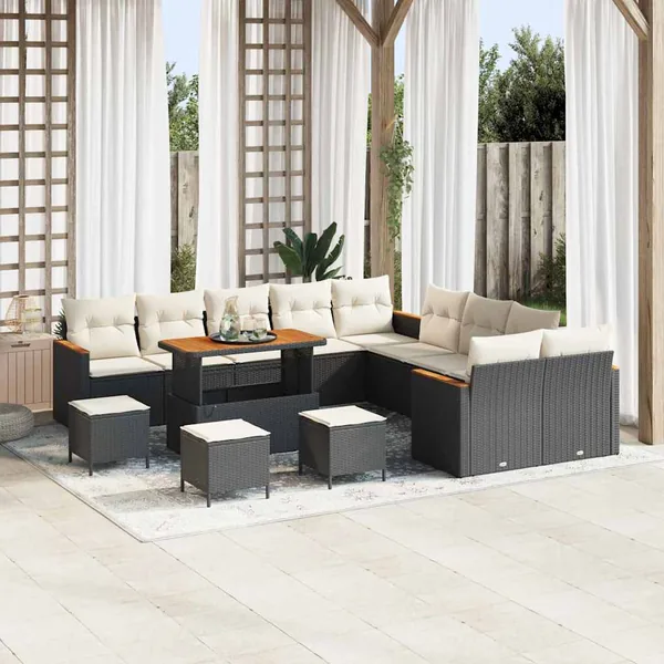 Ensemble de canapé de jardin 18 pcs Noir et Crème polyrotin