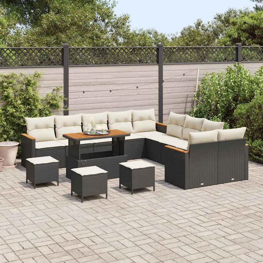 Ensemble de canapé de jardin 18 pcs Noir et Crème polyrotin - 3