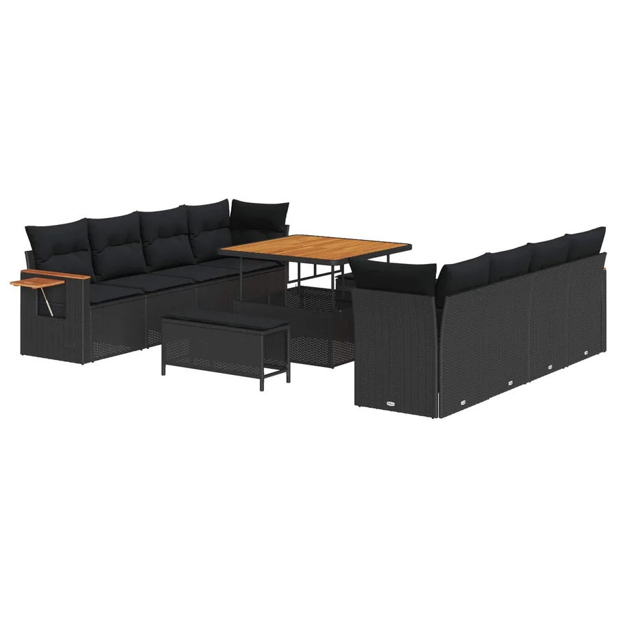 Ensemble de canapé de jardin avec coussin 12 pcs Noir polyrotin - 2