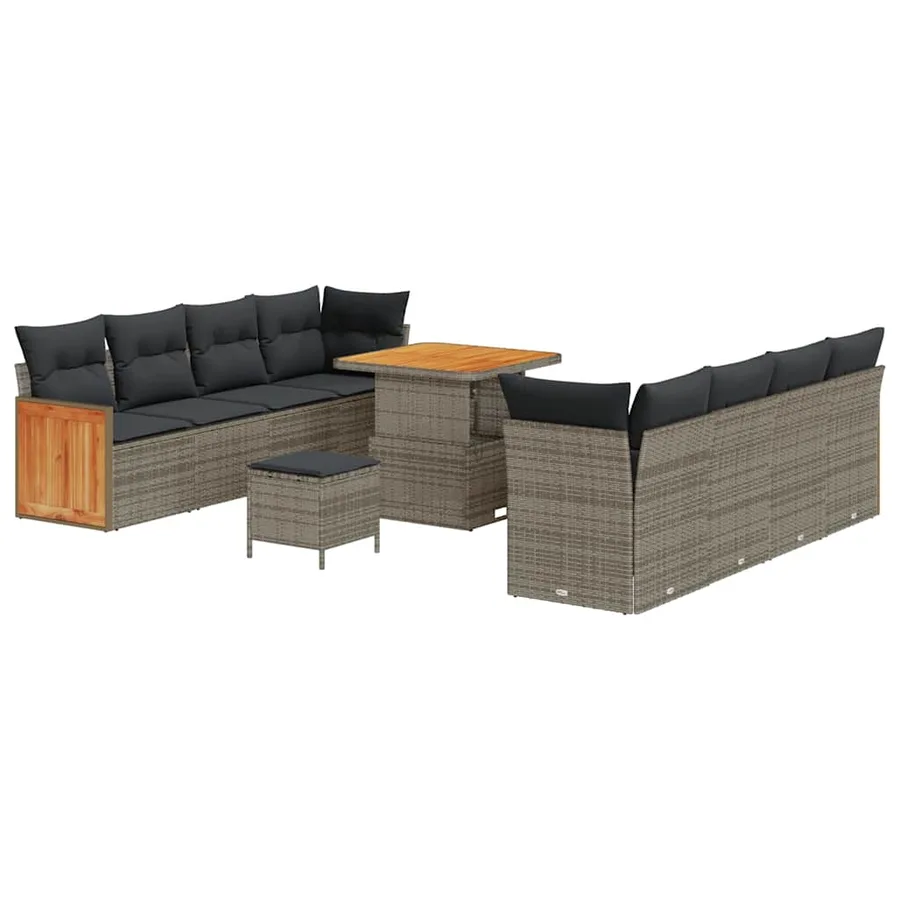 Ensemble de canapé de jardin avec coussin 11 pcs Gris polyrotin - 2