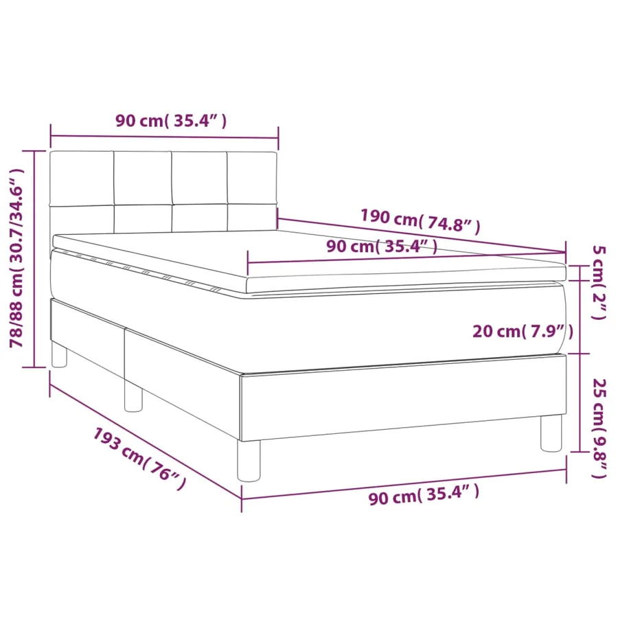 Sommier à lattes de lit et matelas et LED Marron foncé 90x190cm - 8