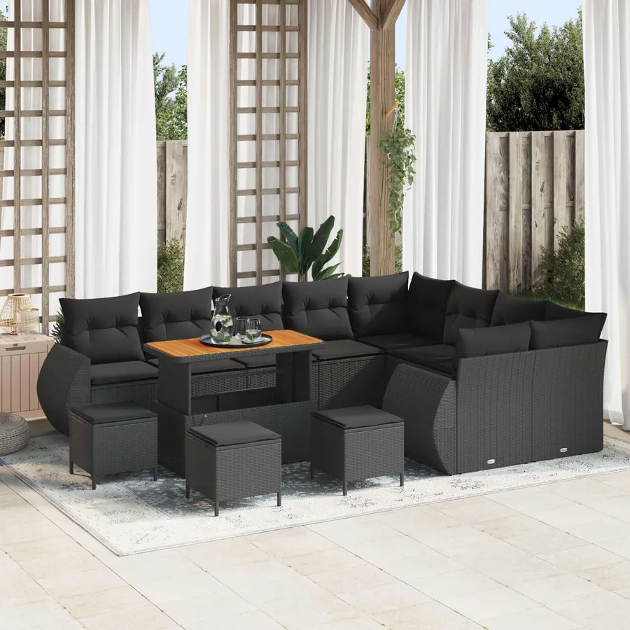 Ensemble de canapé de jardin 13 pcs Noir Poly Rattan