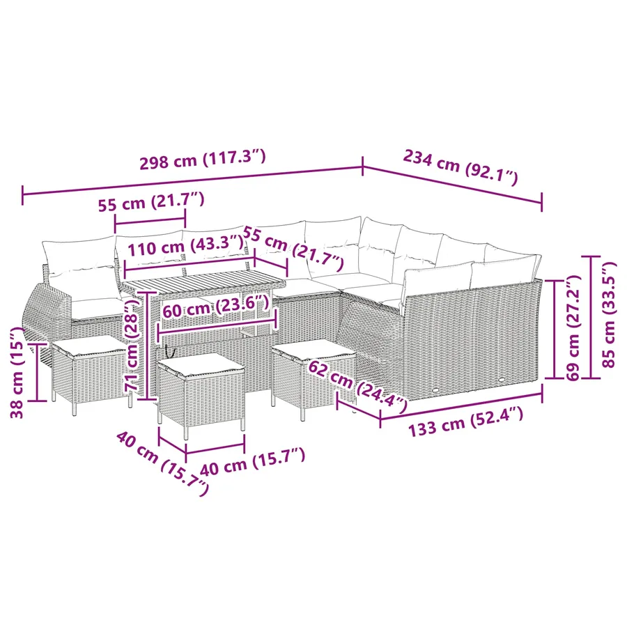 Ensemble de canapé de jardin 13 pcs Noir Poly Rattan - 18