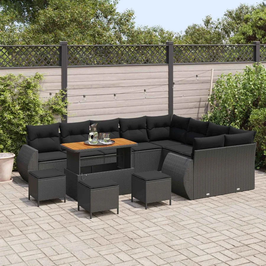 Ensemble de canapé de jardin 13 pcs Noir Poly Rattan - 3