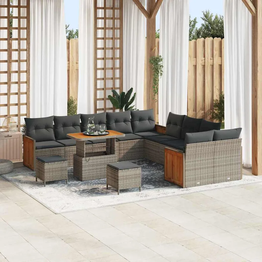 Ensemble de canapé de jardin avec coussin 13 pcs Gris polyrotin