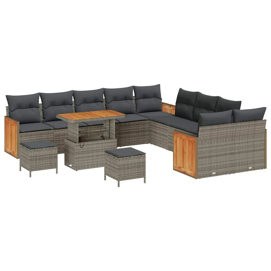 Ensemble de canapé de jardin avec coussin 13 pcs Gris polyrotin - 2