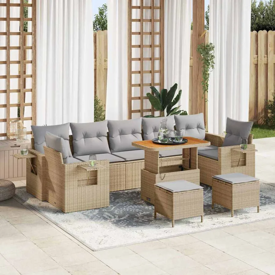 Ensemble de canapé de jardin 10 pcs Beige et Gris clair