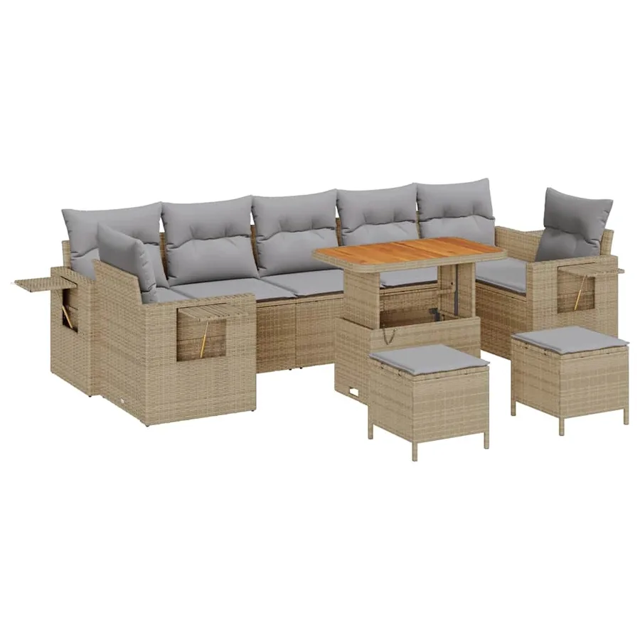 Ensemble de canapé de jardin 10 pcs Beige et Gris clair - 2