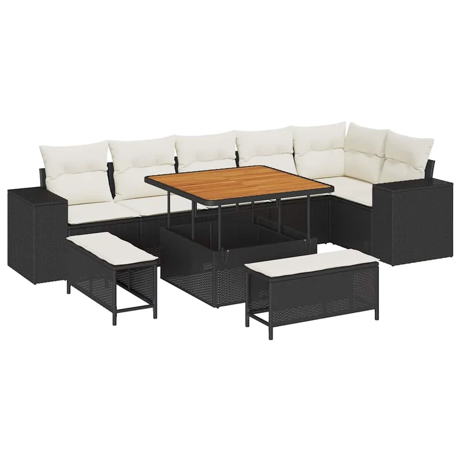 Ensemble de canapé de jardin 9 pcs Noir et Crème polyrotin - 2