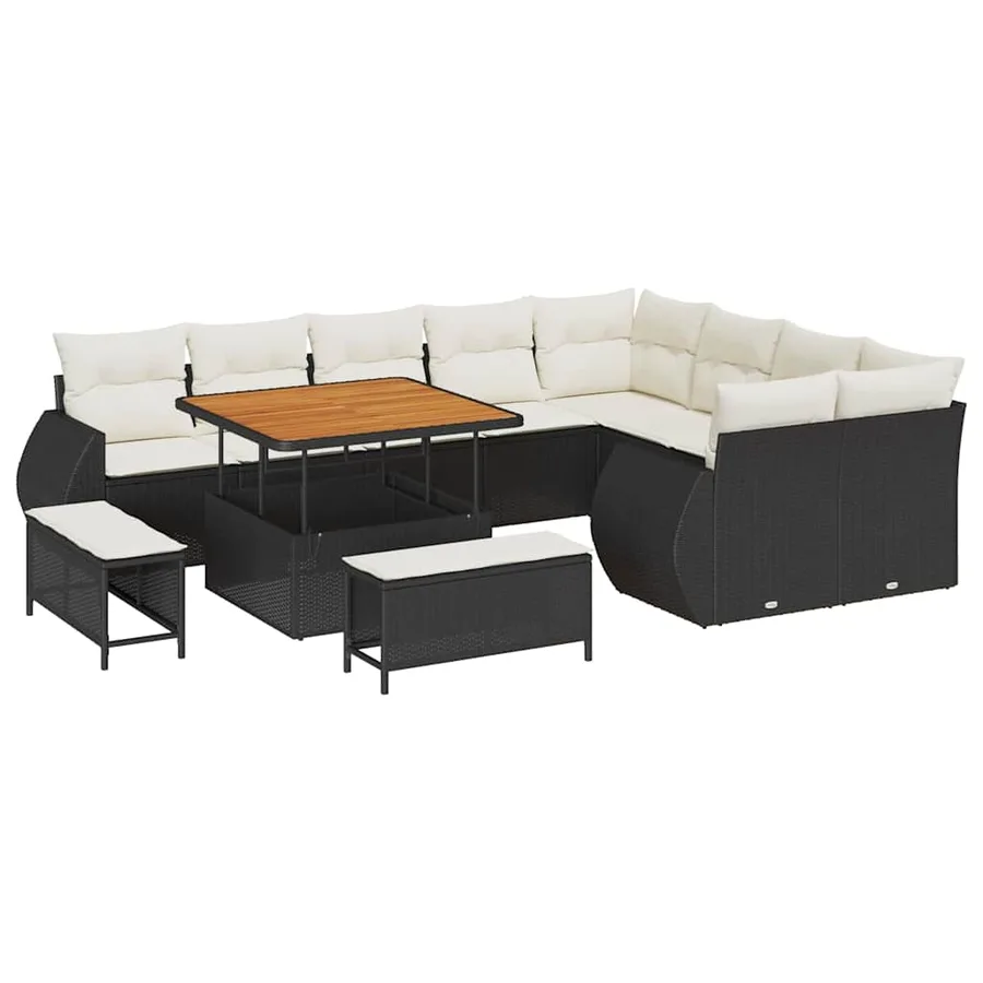 Ensemble de canapé de jardin avec coussin 12 pcs Noir et crème - 2