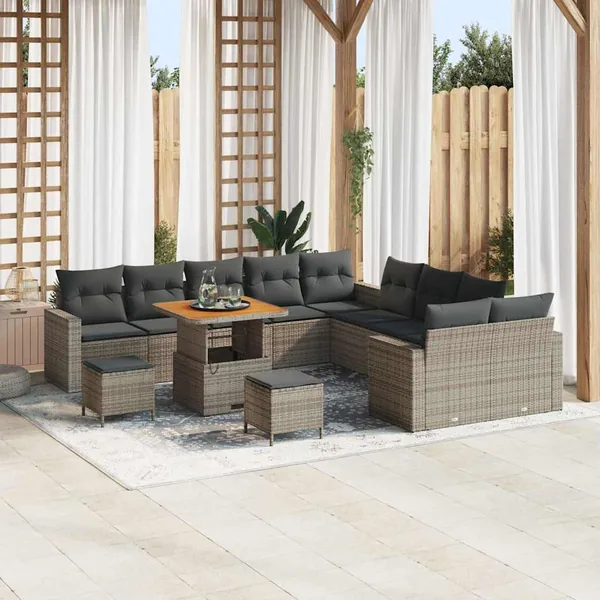 Ensemble de canapé de jardin avec coussin 17 pcs Gris polyrotin