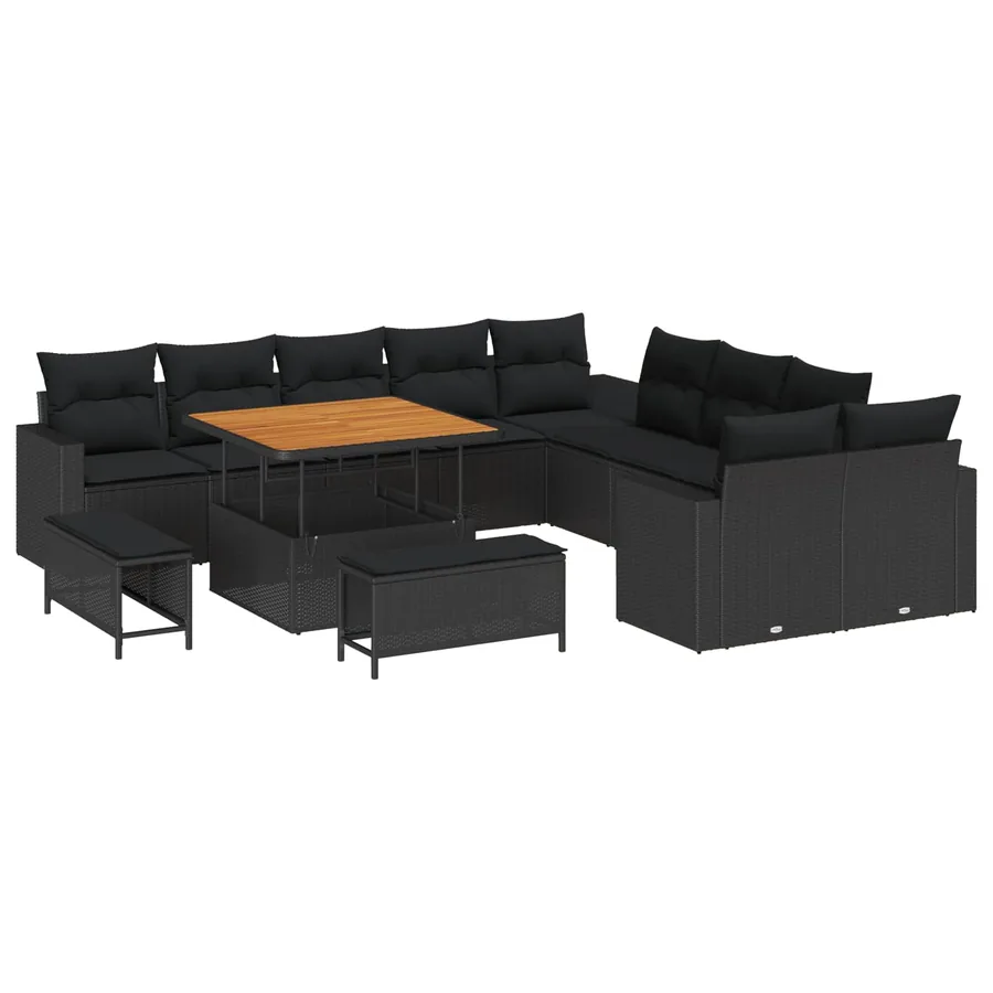 Ensemble de canapé de jardin avec coussin 17 pcs Noir polyrotin