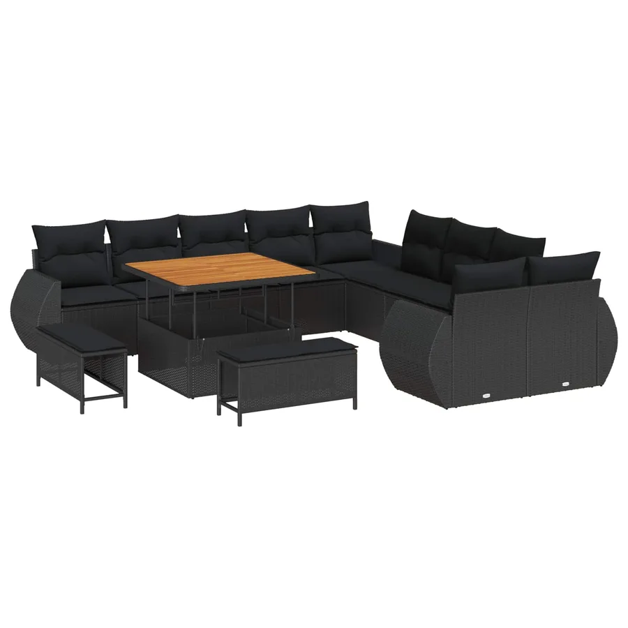 Ensemble de canapé de jardin avec coussin 13 pcs Noir - 2
