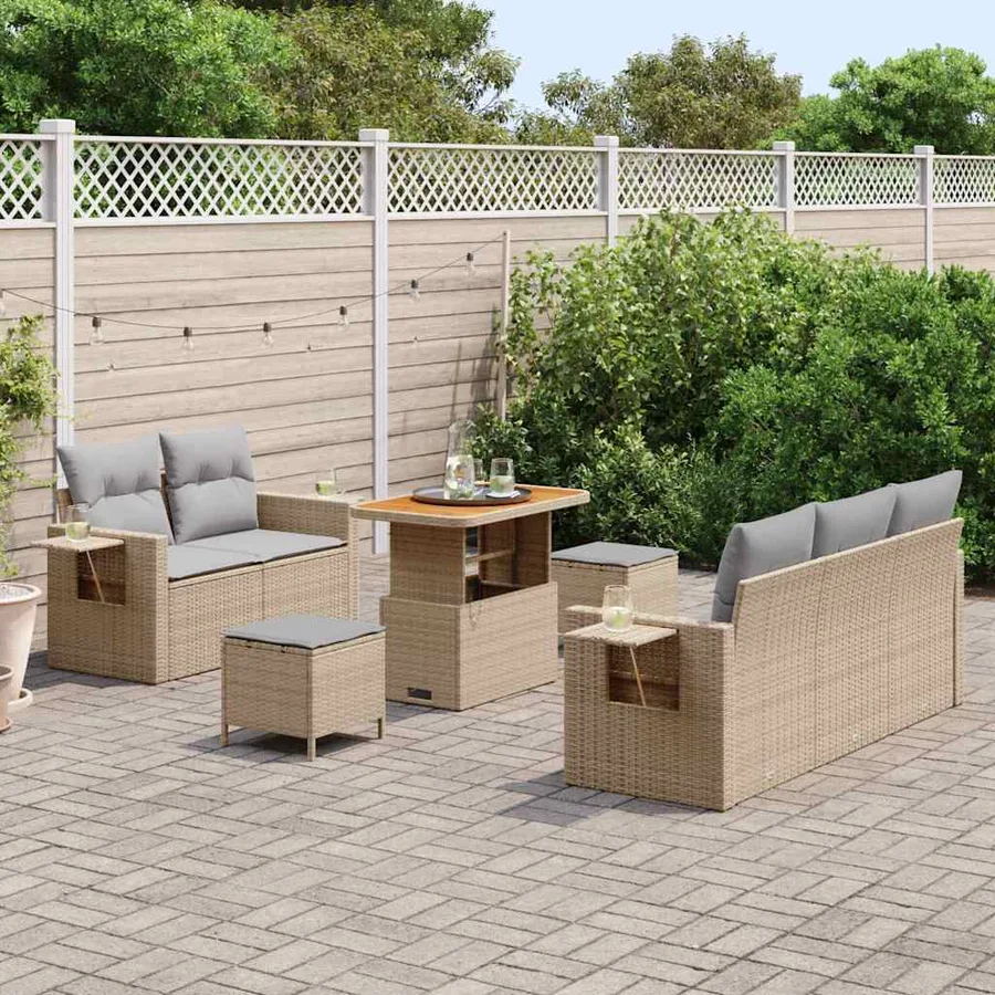 Ensemble de canapé de jardin 10 pcs Beige et Gris clair - 3