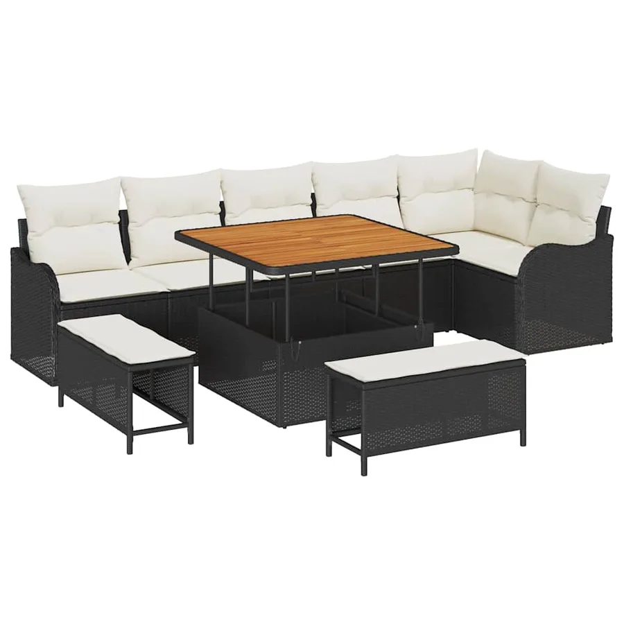 Ensemble de canapé de jardin avec coussin 9 pcs Noir et Crème - 2
