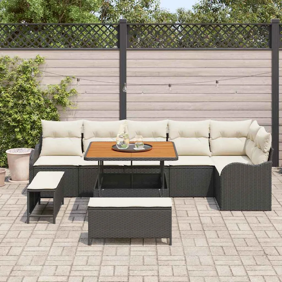 Ensemble de canapé de jardin avec coussin 9 pcs Noir et Crème - 3