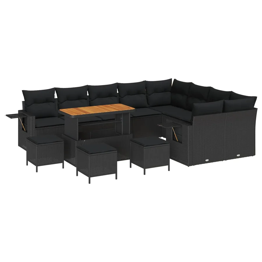 Ensemble de canapé de jardin avec coussin 13 pcs Noir polyrotin - 2