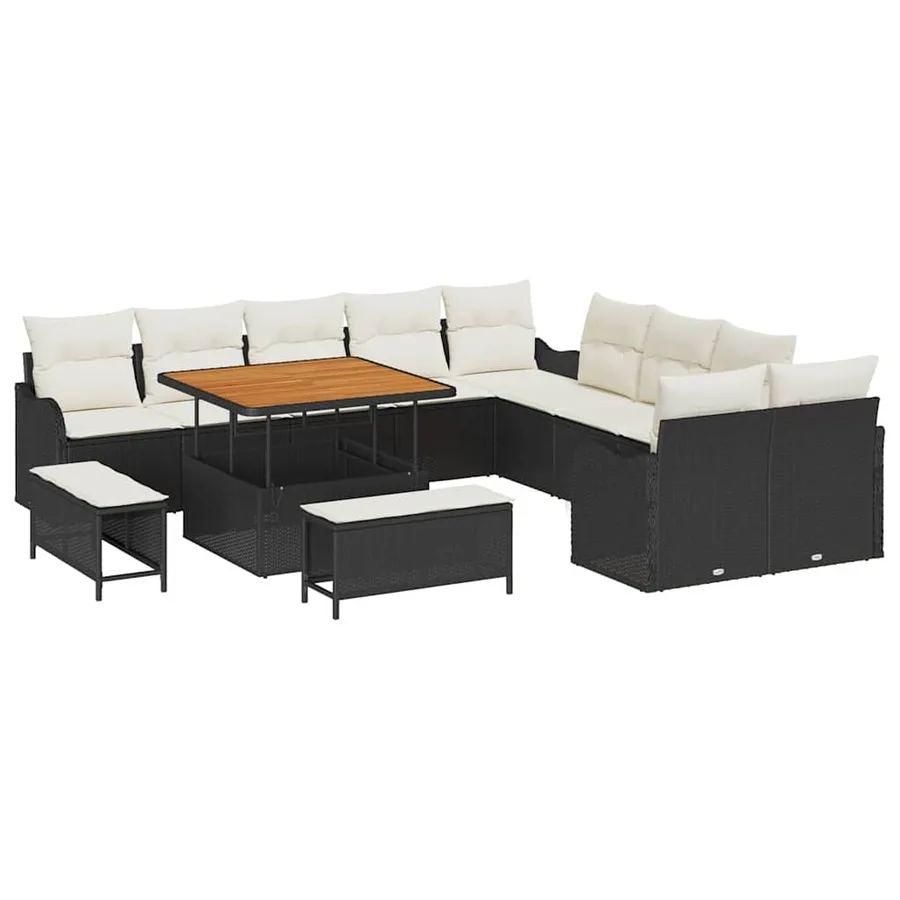Ensemble de canapé de jardin avec coussin 13 pcs Noir et Crème - 2