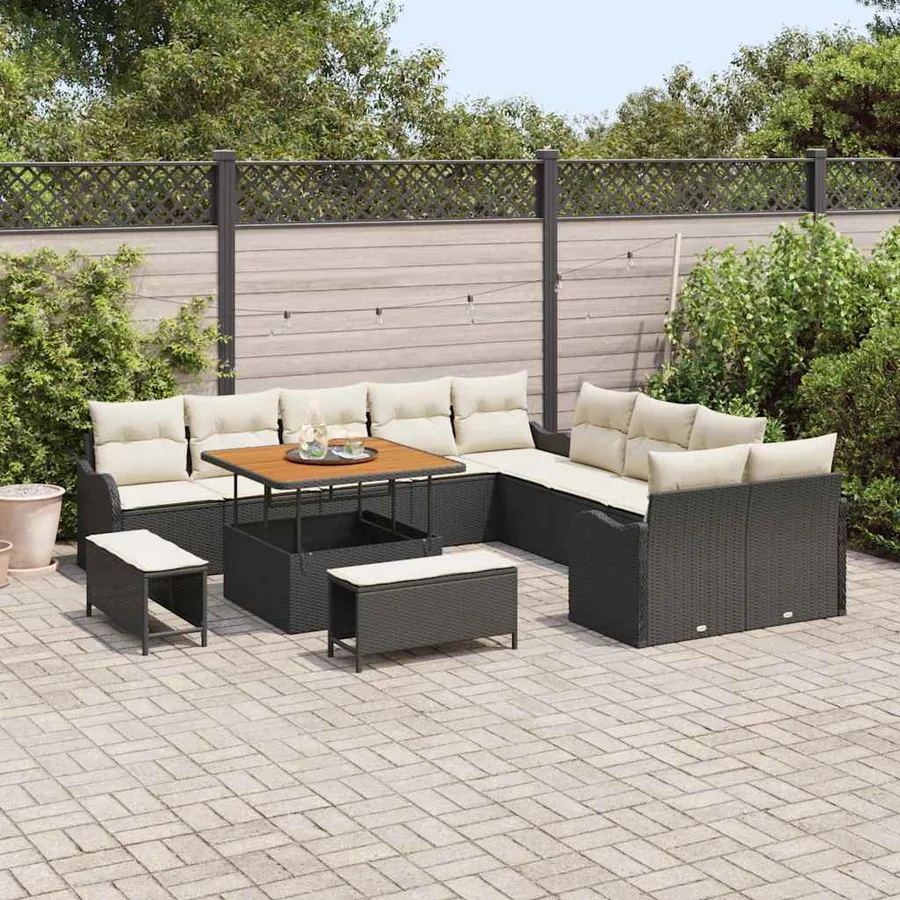 Ensemble de canapé de jardin avec coussin 13 pcs Noir et Crème - 3