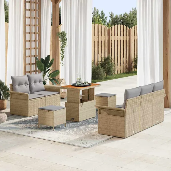 Ensemble de canapé de jardin 8 pcs Beige et Gris clair