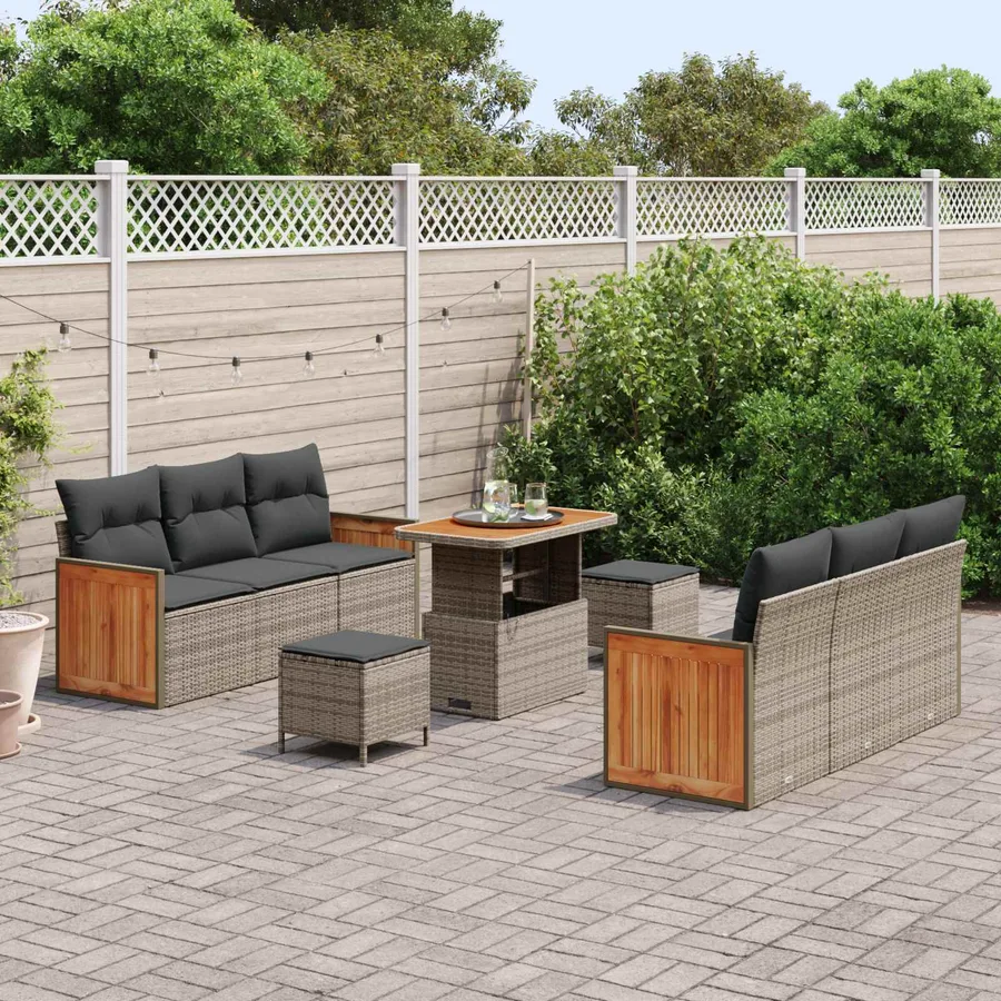 Ensemble de canapé de jardin avec coussin 9 pcs Gris - 3