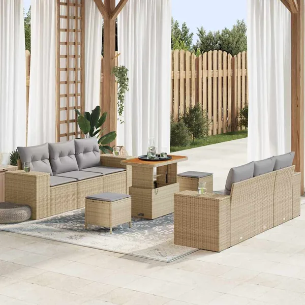 Ensemble de canapé de jardin 9 pcs Beige et Gris clair