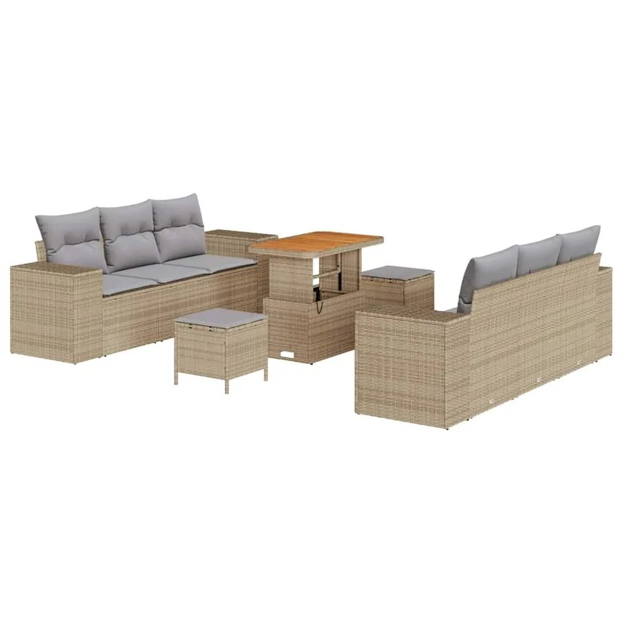 Ensemble de canapé de jardin 9 pcs Beige et Gris clair - 2
