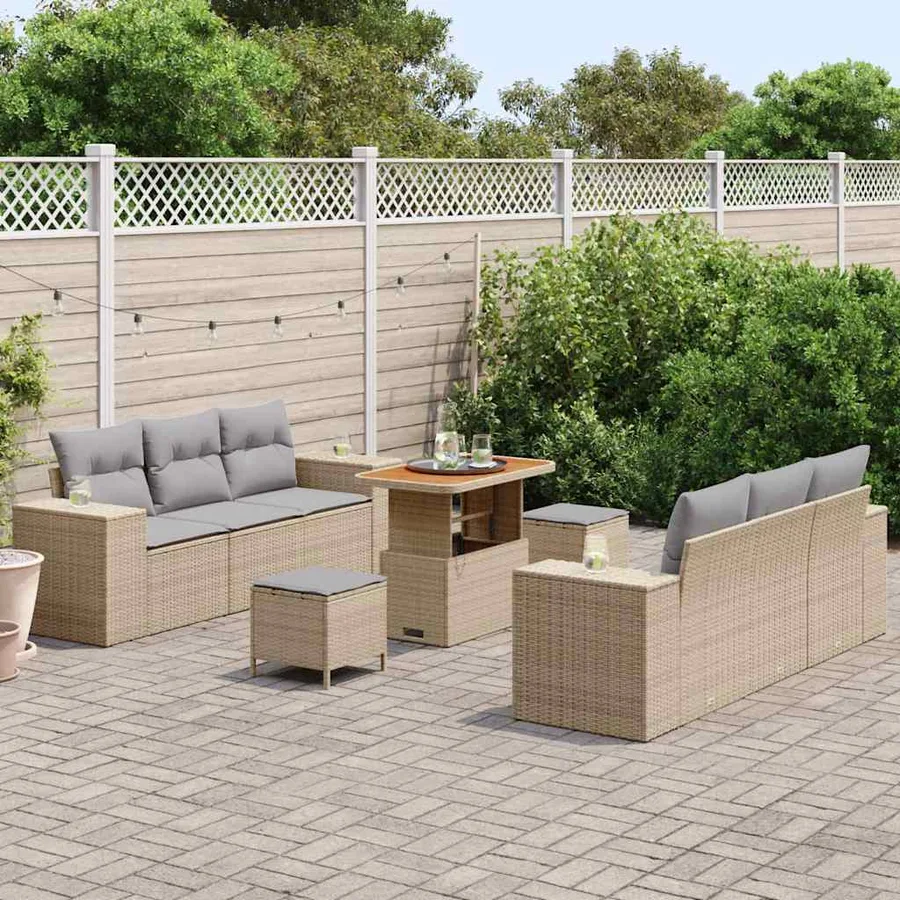 Ensemble de canapé de jardin 9 pcs Beige et Gris clair - 3