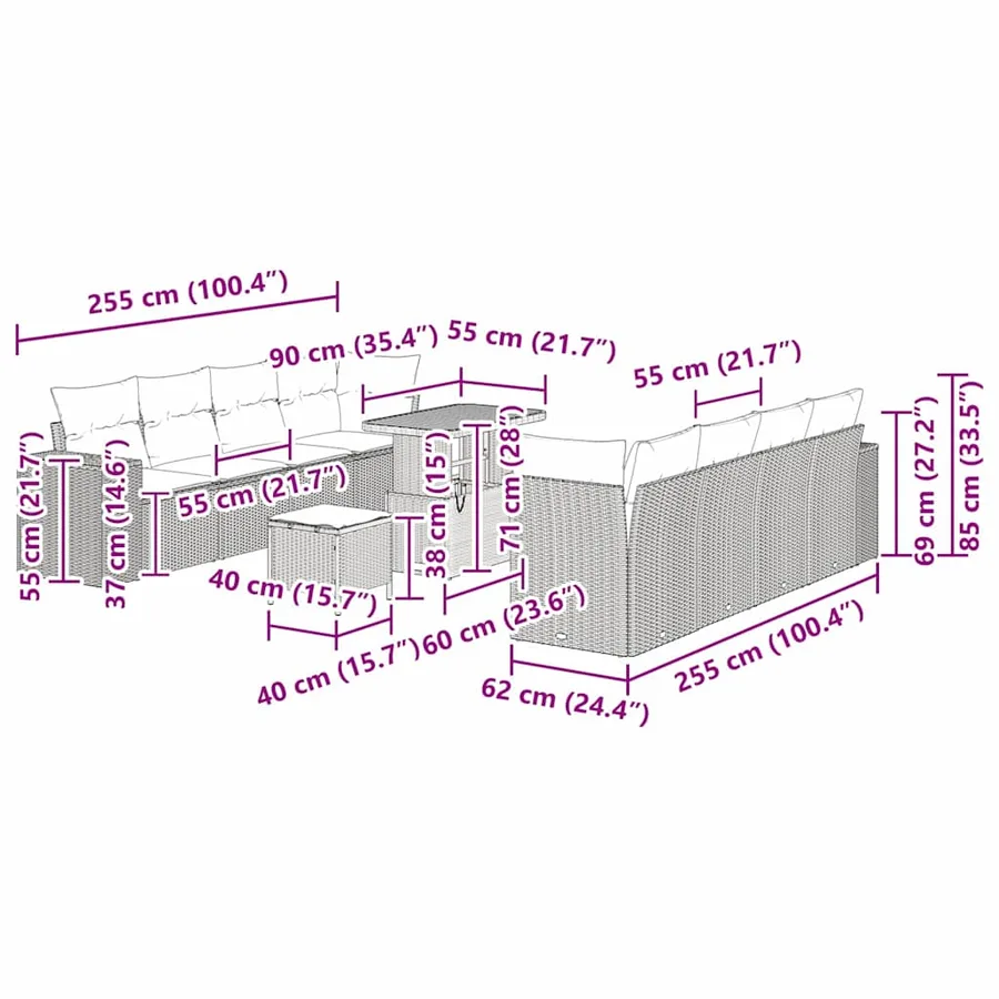 Ensemble de canapé de jardin avec coussin 11 pcs Gris polyrotin - 18