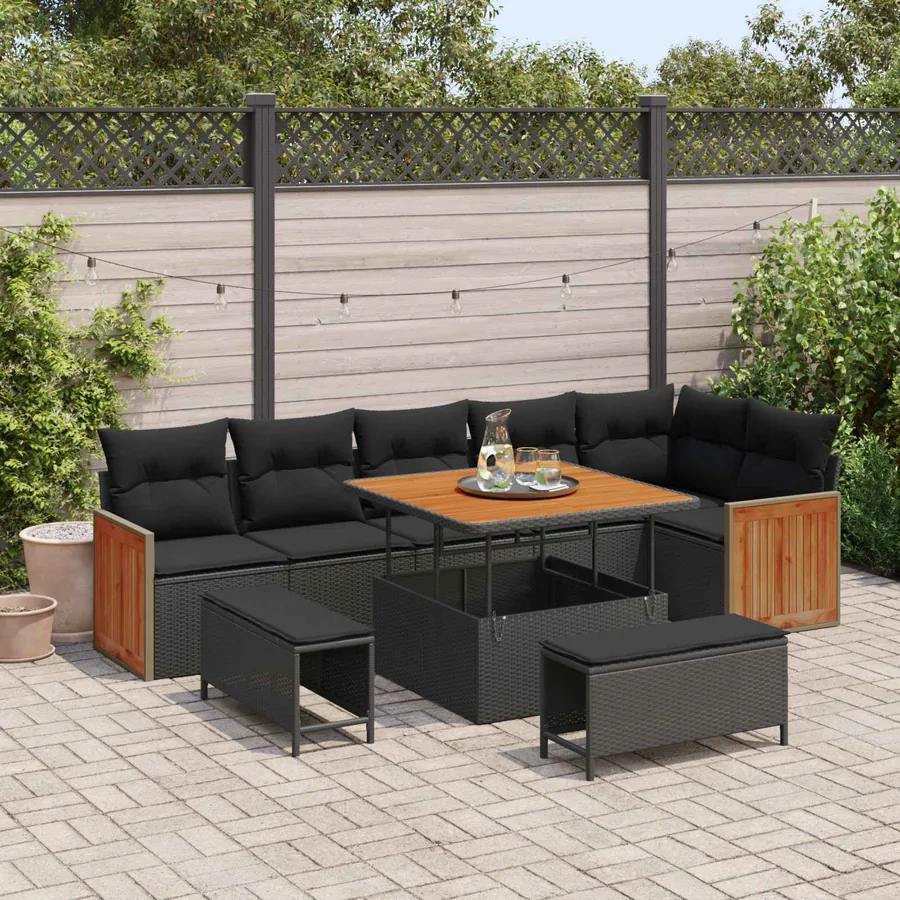 Ensemble de canapé de jardin avec coussin 9 pcs Noir