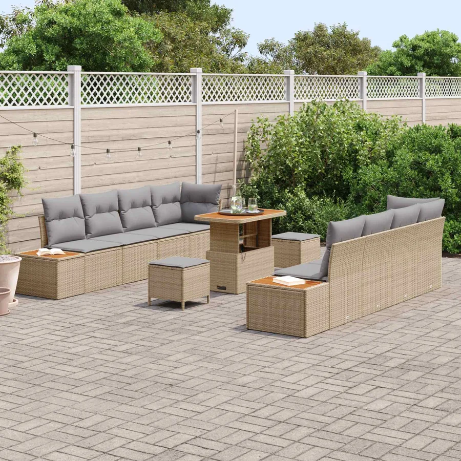 Ensemble de canapé de jardin 11 pcs Beige et Gris clair - 3