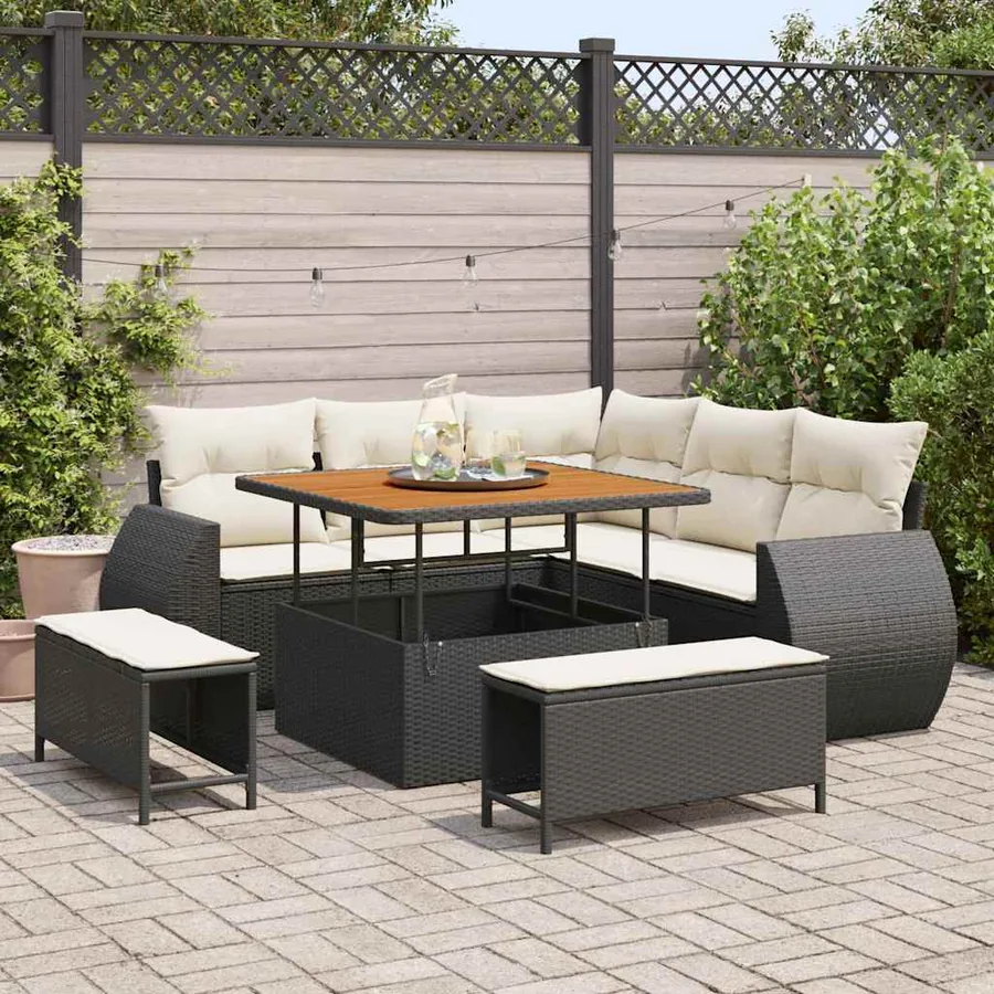 Ensemble de canapé de jardin 8 pcs Noir et Crème polyrotin