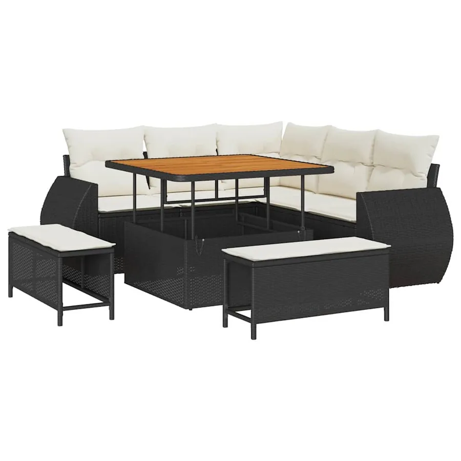Ensemble de canapé de jardin 8 pcs Noir et Crème polyrotin - 2