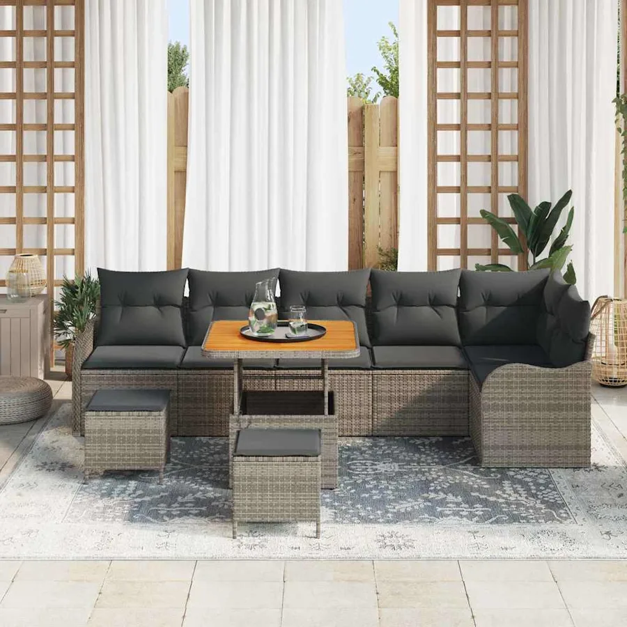 Ensemble de canapé de jardin avec coussin 9 pcs Gris - 3