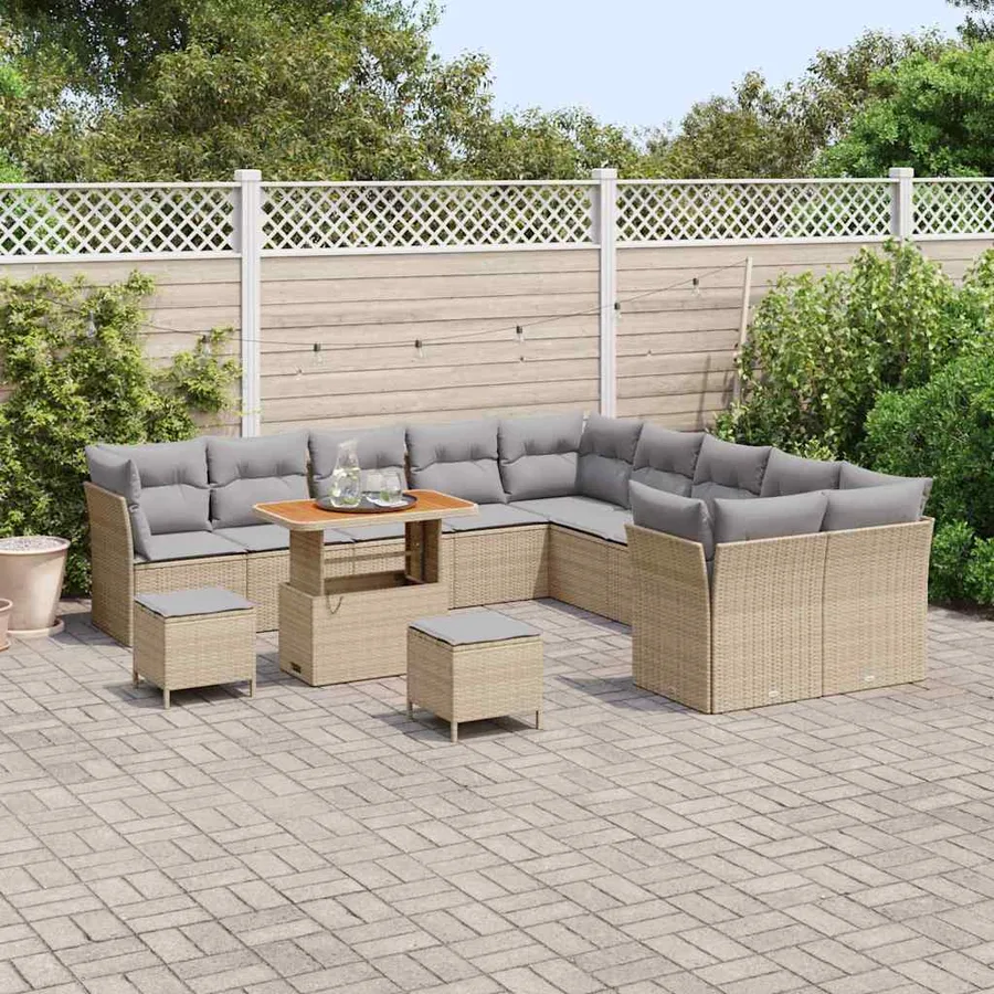 Ensemble de canapé de jardin 13 pcs Beige et Gris clair - 3