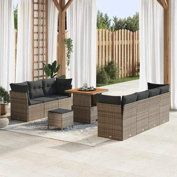 Ensemble de canapé de jardin avec coussin 10 pcs Gris polyrotin