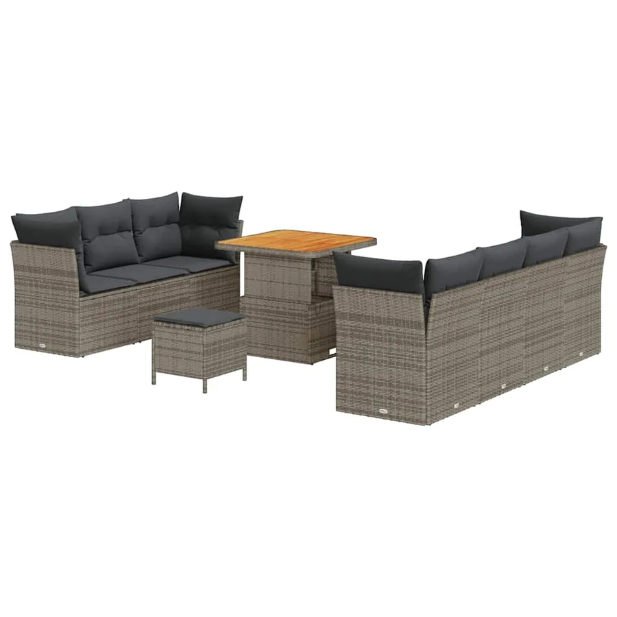 Ensemble de canapé de jardin avec coussin 10 pcs Gris polyrotin - 2