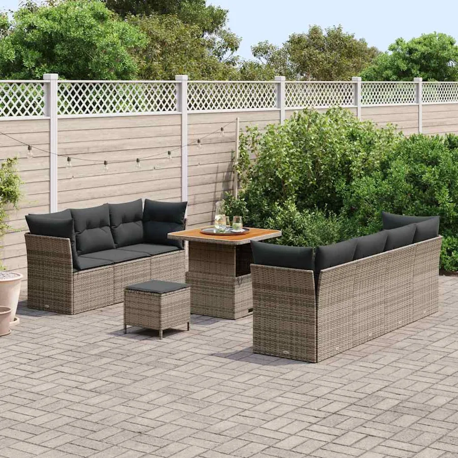 Ensemble de canapé de jardin avec coussin 10 pcs Gris polyrotin - 3