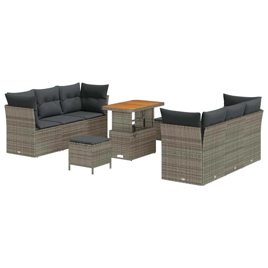Ensemble de canapé de jardin avec coussin 9 pcs Gris polyrotin - 2
