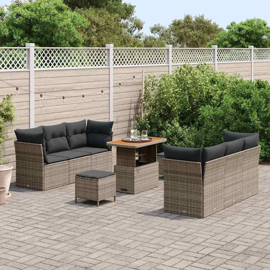 Ensemble de canapé de jardin avec coussin 9 pcs Gris polyrotin - 3