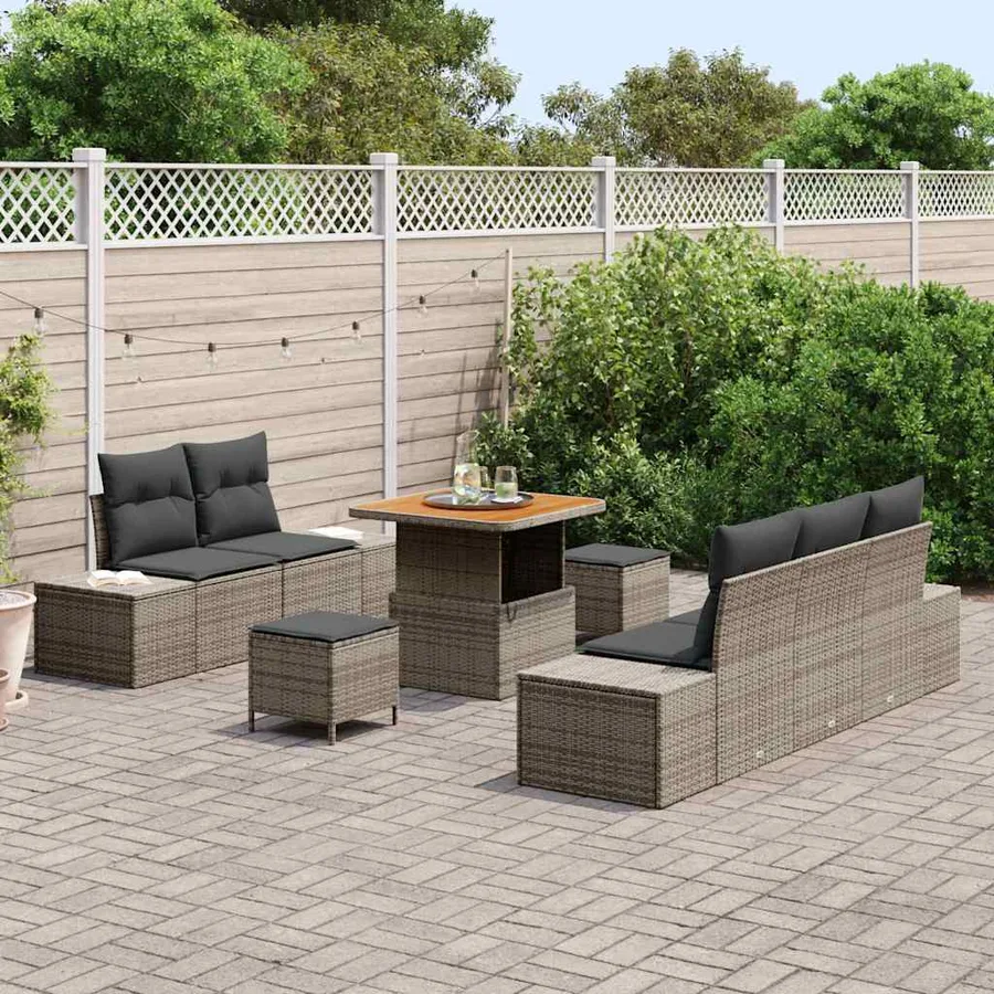 Ensemble de canapé de jardin avec coussin 8 pcs Gris Poly rotin - 3