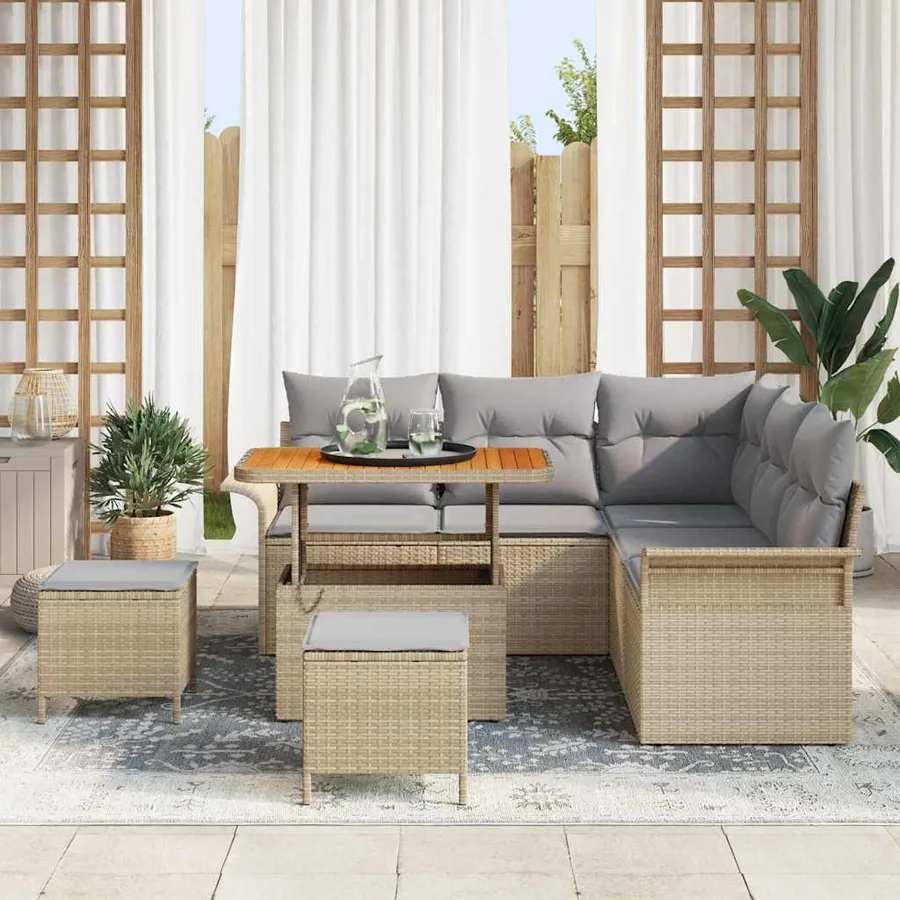 Ensemble de canapé de jardin 8 pcs Beige et Gris clair - 3