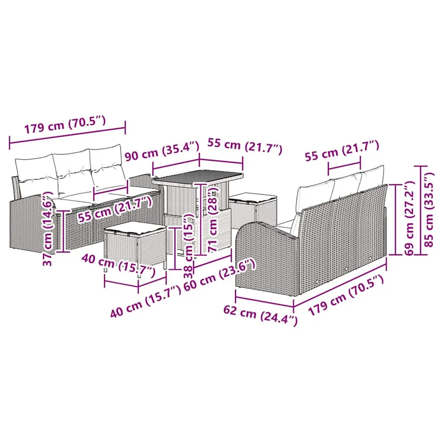 Ensemble de canapé de jardin avec coussin 9 pcs Gris - 15