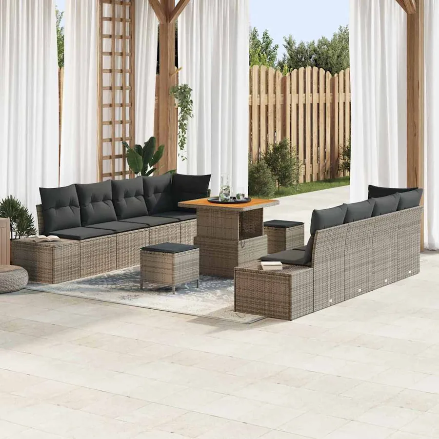 Ensemble de canapé de jardin 11 pcs Gris Poly rotin
