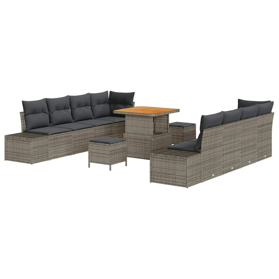 Ensemble de canapé de jardin 11 pcs Gris Poly rotin - 2