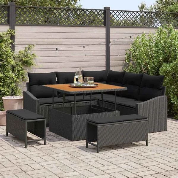 Ensemble de canapé de jardin avec coussin 8 pcs Noir Poly rotin
