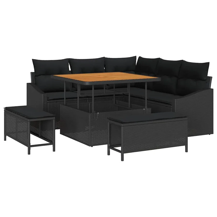 Ensemble de canapé de jardin avec coussin 8 pcs Noir Poly rotin - 2