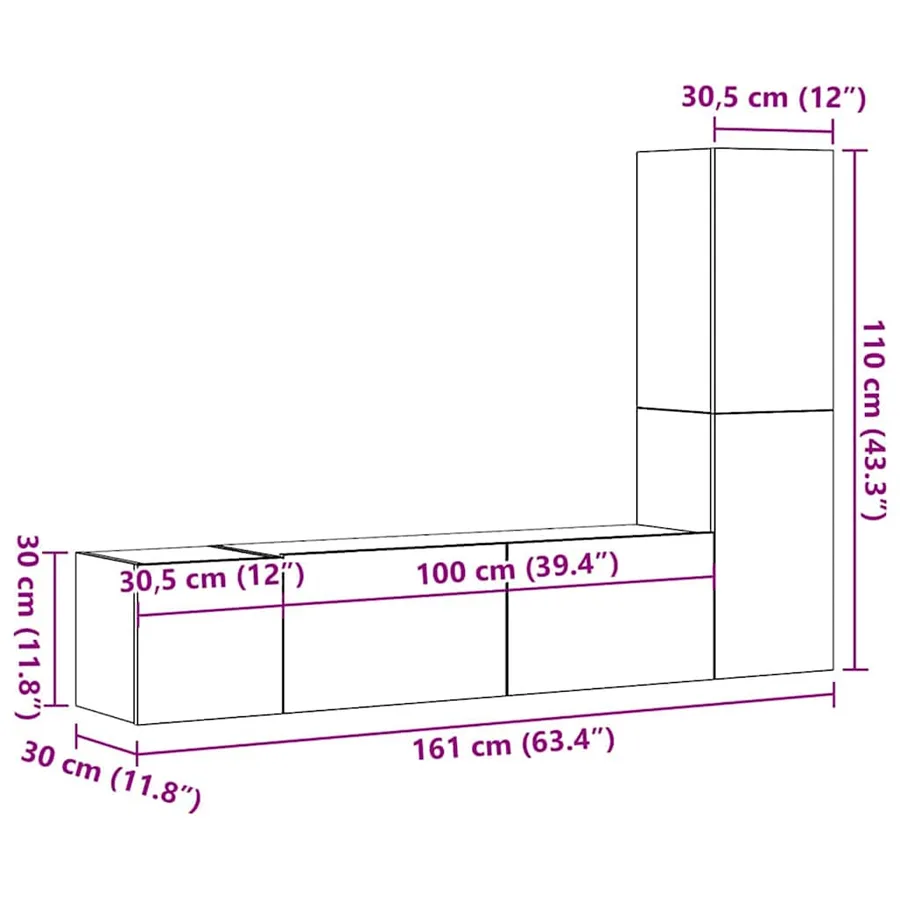 Ensemble de meubles TV 3 pcs Blanc Bois d'ingénierie - 17
